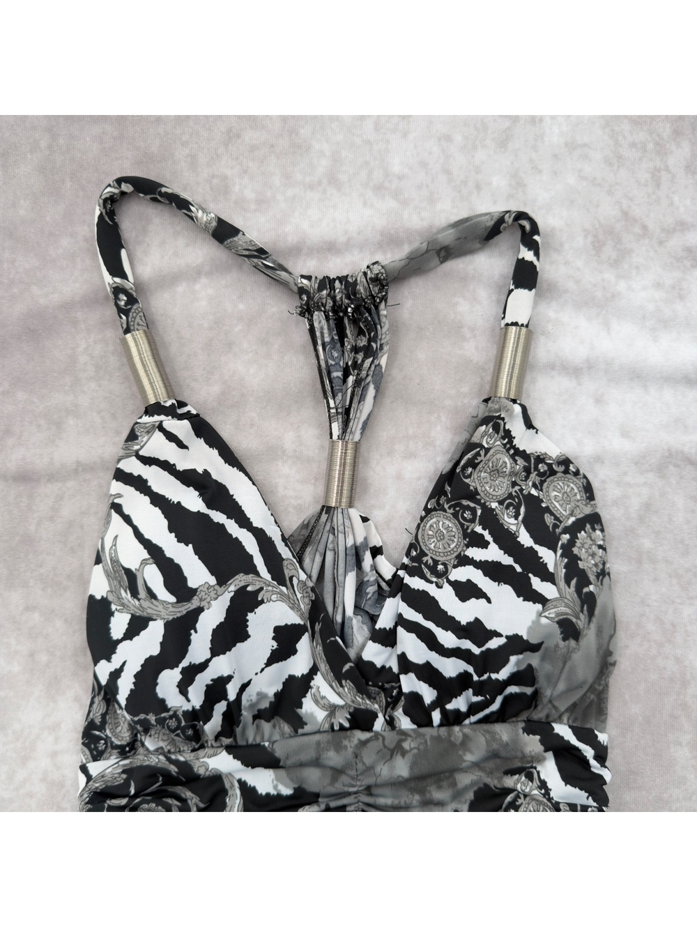 Vintage Y2K Zebra Animal Print Paisley Halter Asymmetrical Midi Dress S - Picture 3 of 9